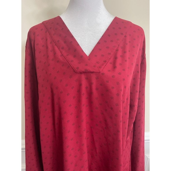 EVRI 1X Red Micro Polka Dot V Neck Long Sleeve Light Sheer Blouse - Picture 2 of 5